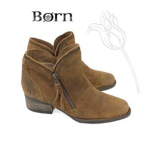 Born Montoro II Taupe Brown Suede Leather Block Heel Zipper Booties